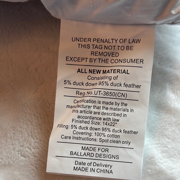 BALLARD DESIGNS Phoebe Pom Pom Lumbar Pillow White 12x20 Down Insert - Picture 7 of 8